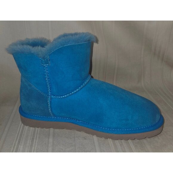 UGG Australia Mini Bailey Button Blue Suede Ankle Boots Women US 8 #3352 - Picture 4 of 12